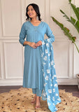 Sky Blue Color Viscose Chanderi Suit With Embroidery
