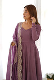 Lavender Roman Silk Anarkali Gown Set With Dupatta