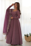 Lavender Roman Silk Anarkali Gown Set With Dupatta