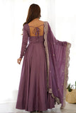 Lavender Roman Silk Anarkali Gown Set With Dupatta