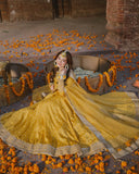 Yellow Chinnon Silk Anarkali Gown with Dupatta