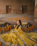 Yellow Chinnon Silk Anarkali Gown with Dupatta