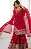 Premium Red Faux Georgette Sharara Set with Dupatta