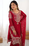 Premium Red Faux Georgette Sharara Set with Dupatta