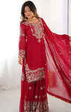 Premium Red Faux Georgette Sharara Set with Dupatta