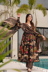 Anarkali Heavy Mal Cotton Multi Color Set With Dupatta