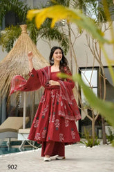 Designer Rayon Printed Suit Set - Maroon