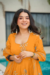 Designer Rayon Printed Suit Set - Yellow