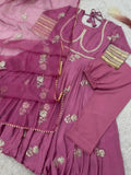 Purple Anarkali Gown Set in Chinon Silk with Heavy Work - Purple