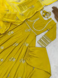 Yellow Anarkali Gown Set in Chinon Silk with Heavy Work