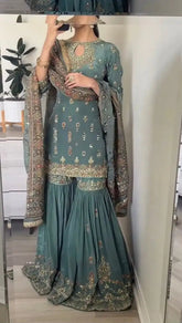 Designer Faux Georgette Embroidered Sharara Set