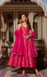 Designer Pretty Pink Gown Set with Dupatta - Wedding Wear