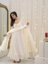 Classic White Georgette Gown with Dupatta
