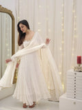 Classic White Georgette Gown with Dupatta