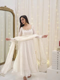 Classic White Georgette Gown with Dupatta