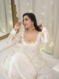 Classic White Georgette Gown with Dupatta