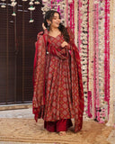 Stunning Red Suit with Floral Design