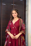 Elegant Wine Cinnon Silk Gown Palazzo with Dupatta