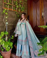 Pakistani Roman Silk Palazzo Suit Set