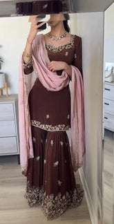 Classic Natural Crepe Embroidered Sharara Suit – Stylish Comfort Meets Tradition