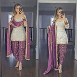 Pakistani Style Faux Georgette Top Dhoti With Dupatta