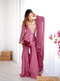 Elegant Pink Silk Palazzo Set with Dupatta – Trendy Party Wear Ensemble