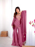 Elegant Pink Silk Palazzo Set with Dupatta – Trendy Party Wear Ensemble
