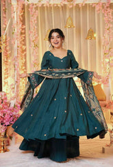 Trendy Teal Kurti Set with Palazzo & Dupatta