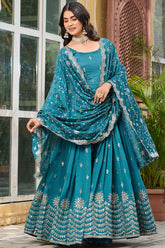 Elegant Vichitra Silk Gown With Dupatta