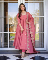 Classic Gold Crush Silk Gown With Dupatta