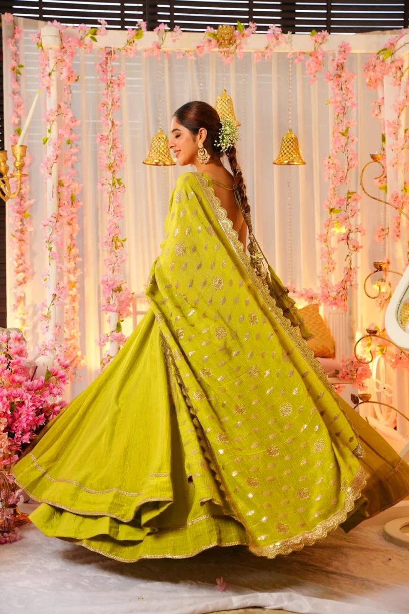 Traditional Chinnon Sequence Work Gown Pant With Dupatta