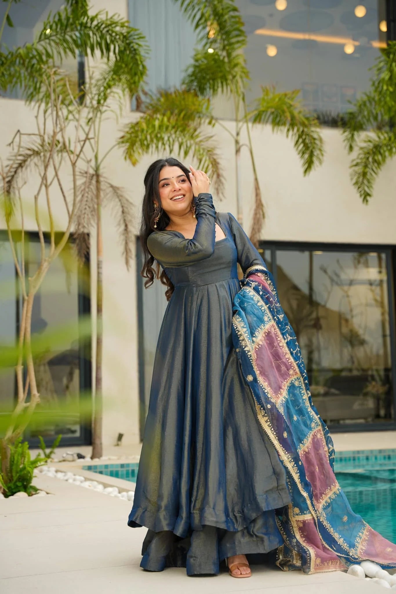 Festive Wear Anarkali Suit in Roman Silk Sequin