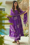 Anarkali Heavy Mal Cotton Set With Dupatta - Purple