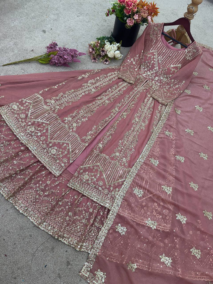 Royal Pink Crunchy Silk 3-Piece Suit with Sequin Embroidery – Wedding & Party Wear Set