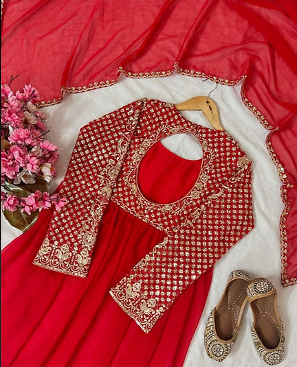 Red Fox Georgette Kediya Sharara Set