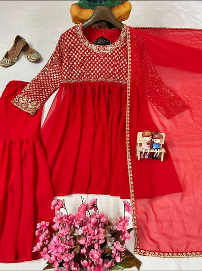 Red Fox Georgette Kediya Sharara Set