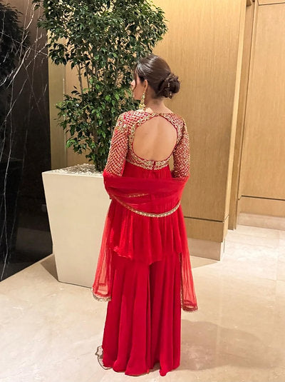 Red Fox Georgette Kediya Sharara Set