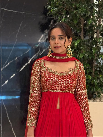 Red Fox Georgette Kediya Sharara Set