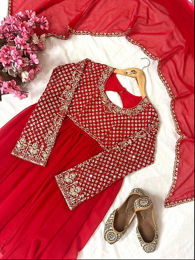 Red Fox Georgette Kediya Sharara Set
