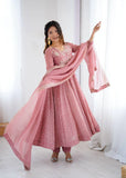 Pink Crunchy Silk Sequence Embroidery Anarkali Gown Suit