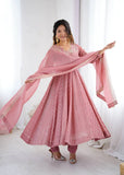 Pink Crunchy Silk Sequence Embroidery Anarkali Gown Suit