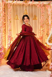 Designer Chinnon Silk Gown With Flair Plazzo & Dupatta