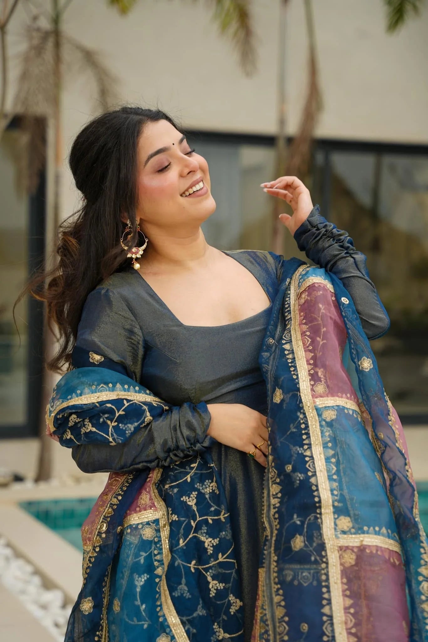 Festive Wear Anarkali Suit in Roman Silk Sequin
