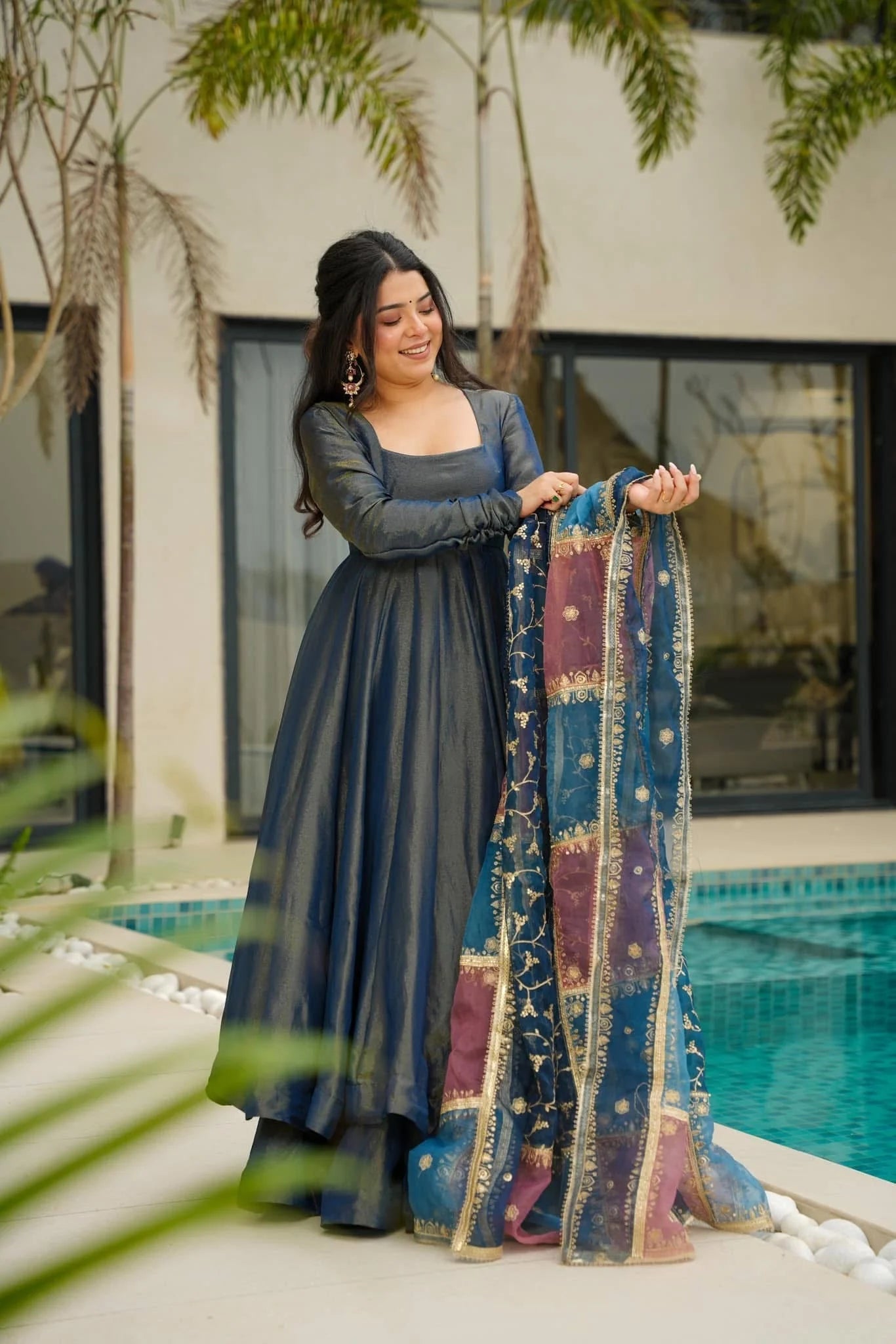 Festive Wear Anarkali Suit in Roman Silk Sequin