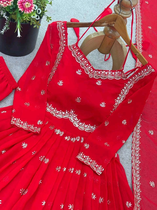 Scarlet Slit Anarkali Premium Set – Bold & Elegant