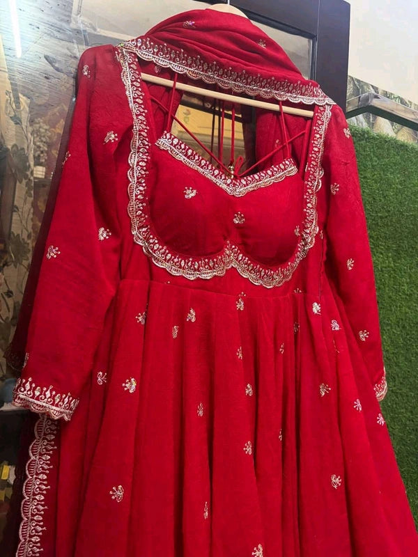 Scarlet Slit Anarkali Premium Set – Bold & Elegant
