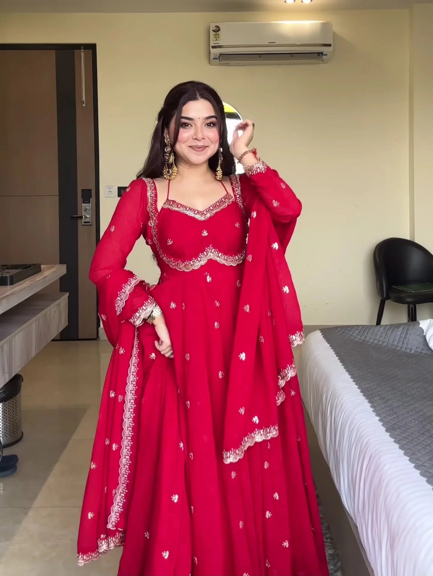 Scarlet Slit Anarkali Premium Set – Bold & Elegant