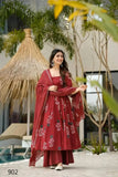 Designer Rayon Printed Suit Set - Maroon