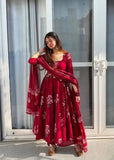 Designer Rayon Printed Suit Set - Maroon