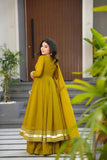 Mustard Yellow Georgette Gown Set With Palazzo & Dupatta